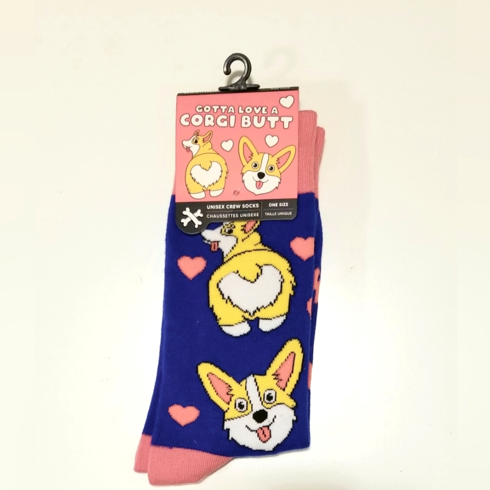 NWT Corgi Butt Crew Socks - Blue and Pink